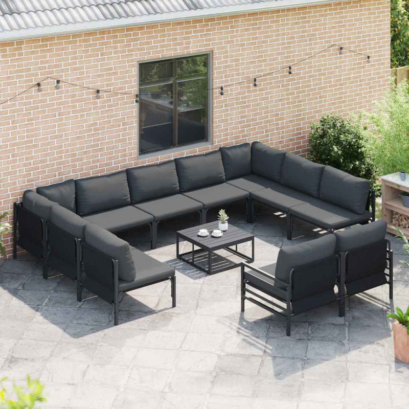 Zestaw Sof na Ogród z poduszką 12 pcs Czarny Stal
