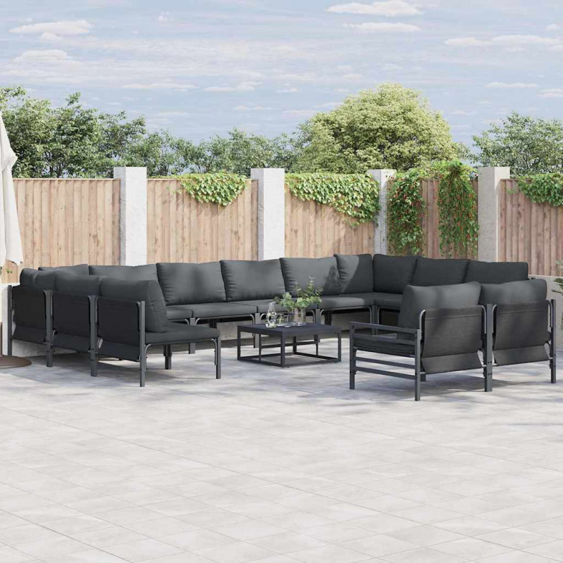 Zestaw Sof na Ogród z poduszką 12 pcs Czarny Stal