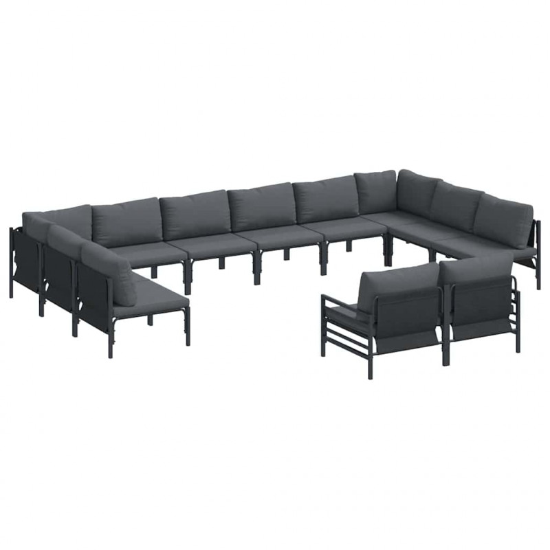 Zestaw Sof na Ogród z poduszką 12 pcs Czarny Stal