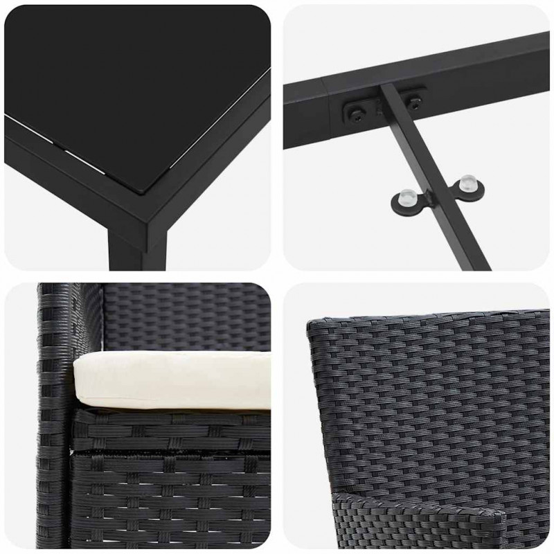 Zestaw do jadalni w ogrodzie z poduszką 5 pcs Czarny polirattan