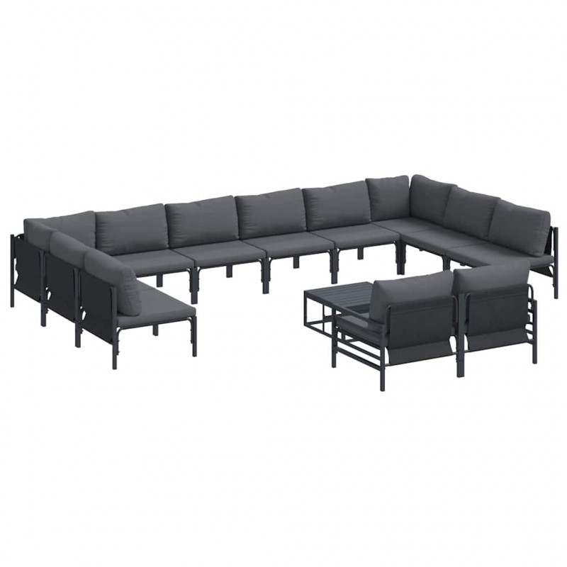Zestaw Sof na Ogród z poduszką 13 pcs Czarny Stal