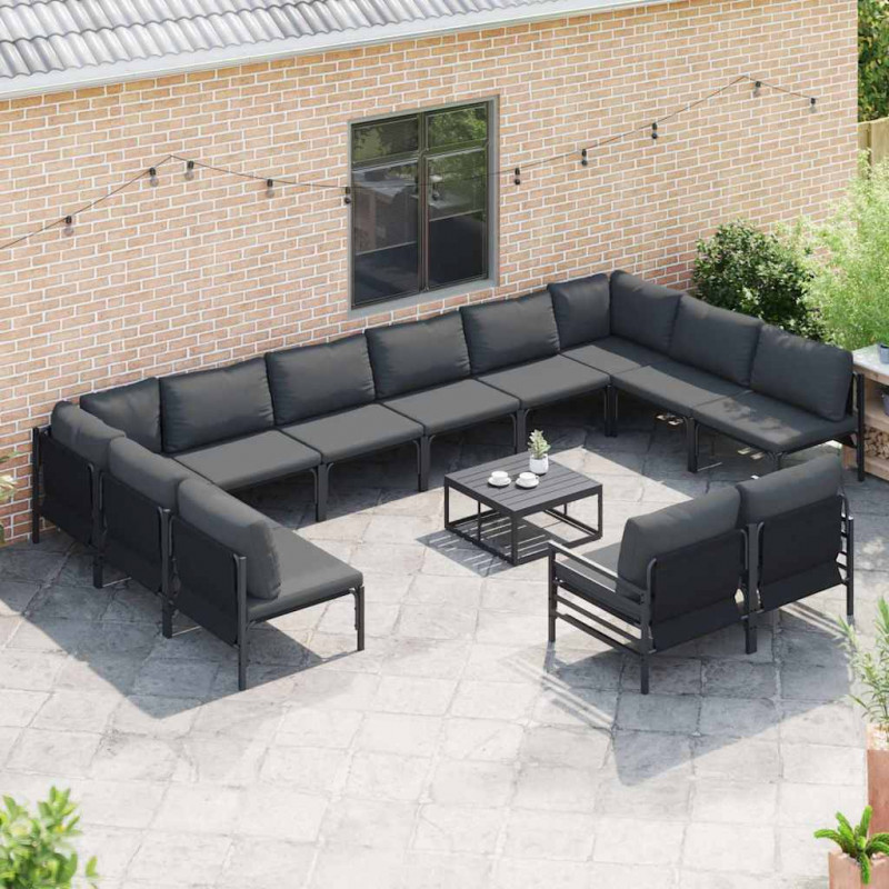 Zestaw Sof na Ogród z poduszką 13 pcs Czarny Stal