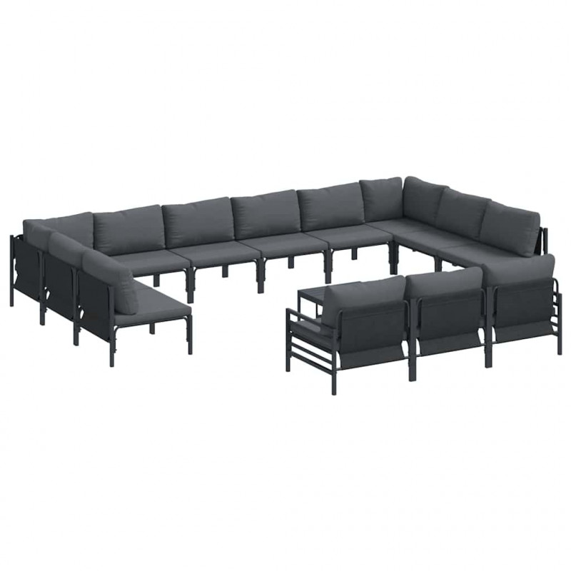 Zestaw Sof na Ogród z poduszką 14 pcs Czarny Stal