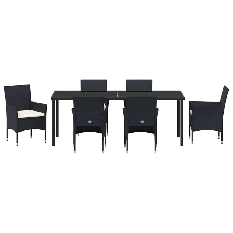 Zestaw do jadalni w ogrodzie z poduszką 7 pcs Czarny polirattan