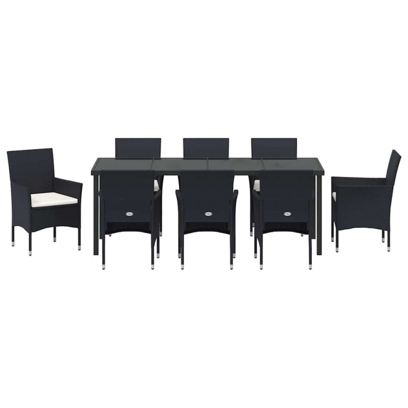 Zestaw do jadalni w ogrodzie z poduszką 9 pcs Czarny polirattan