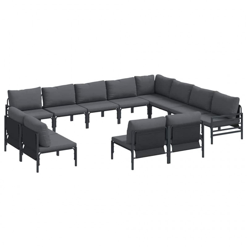Zestaw Sof na Ogród z poduszką 12 pcs Czarny Stal