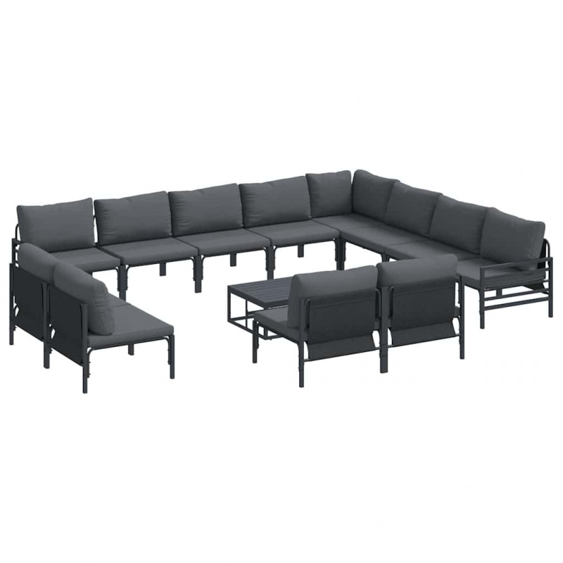 Zestaw Sof na Ogród z poduszką 13 pcs Czarny Stal