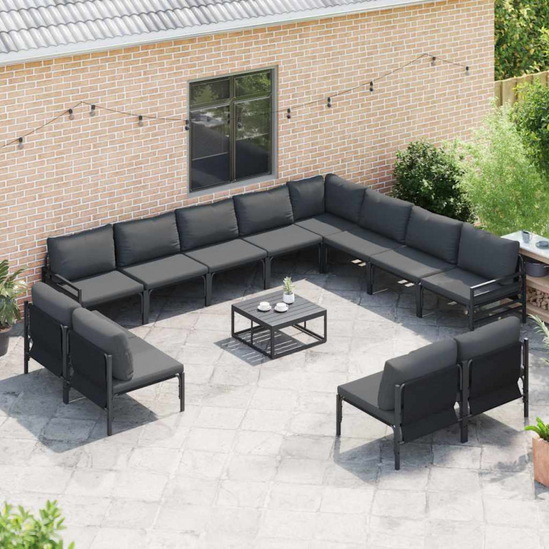 Zestaw Sof na Ogród z poduszką 13 pcs Czarny Stal