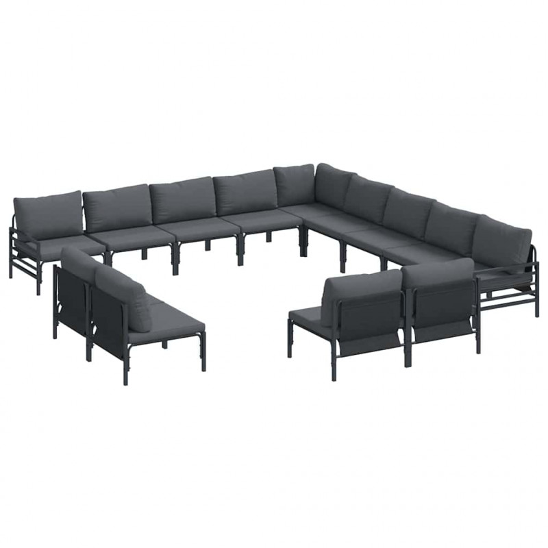 Zestaw Sof na Ogród z poduszką 13 pcs Czarny Stal