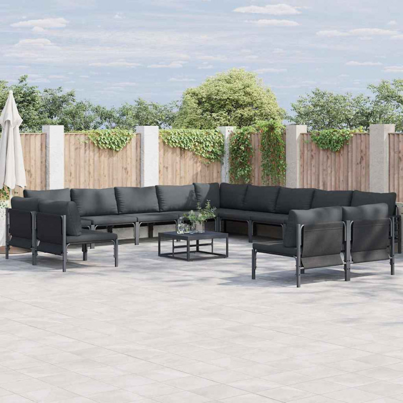 Zestaw Sof na Ogród z poduszką 14 pcs Czarny Stal