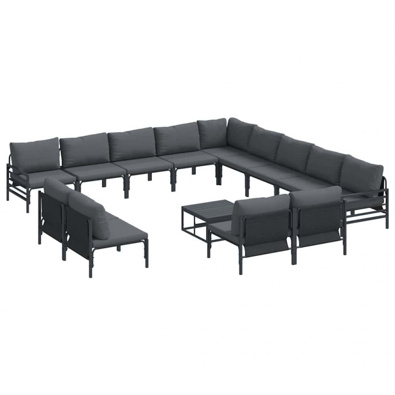 Zestaw Sof na Ogród z poduszką 14 pcs Czarny Stal