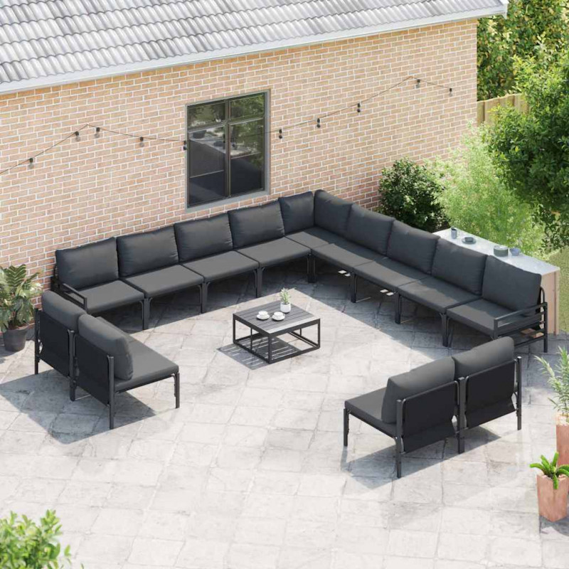 Zestaw Sof na Ogród z poduszką 14 pcs Czarny Stal