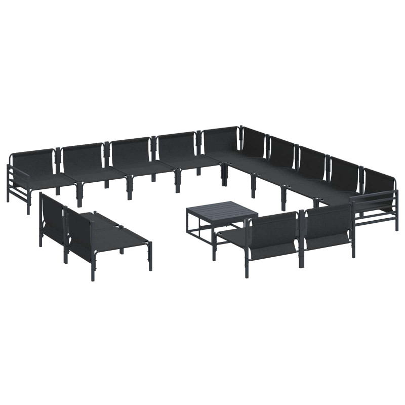 Zestaw Sof na Ogród z poduszką 14 pcs Czarny Stal