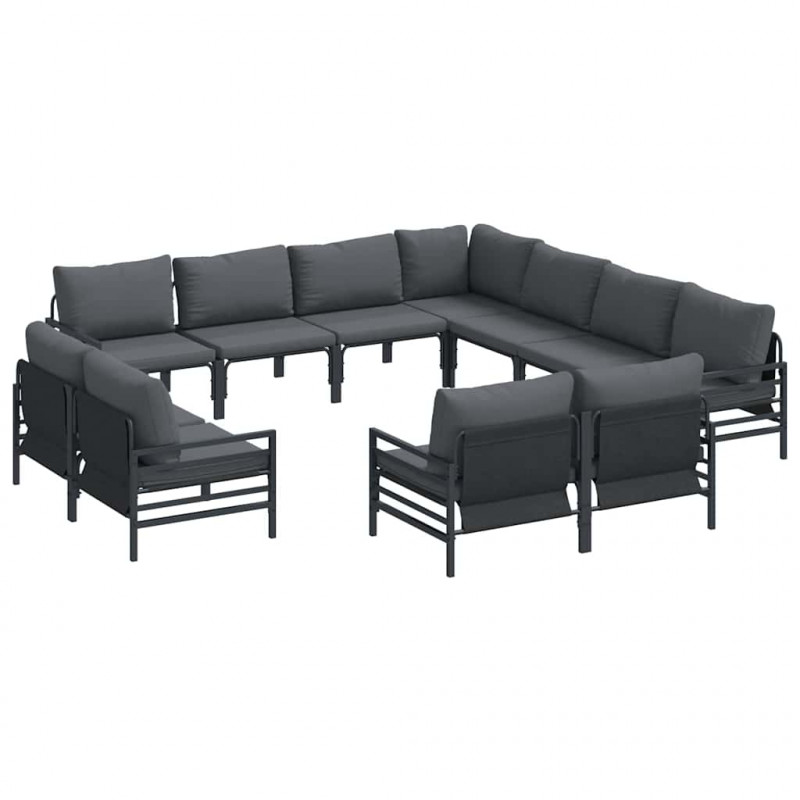 Zestaw Sof na Ogród z poduszką 11 pcs Czarny Stal