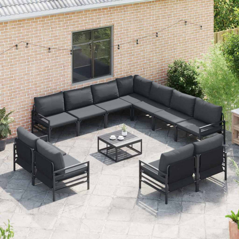 Zestaw Sof na Ogród z poduszką 11 pcs Czarny Stal