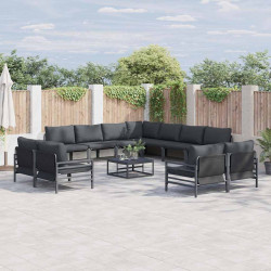 Zestaw Sof na Ogród z poduszką 12 pcs Czarny Stal