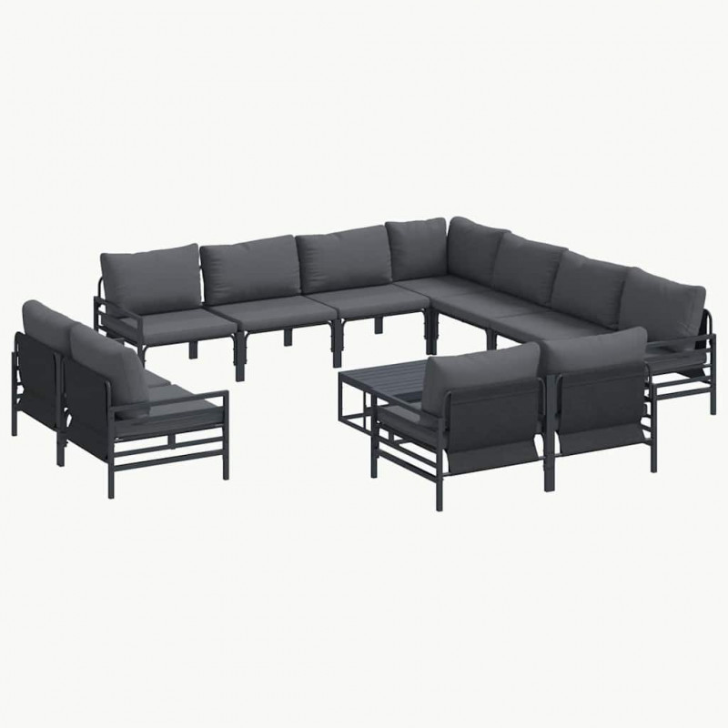 Zestaw Sof na Ogród z poduszką 12 pcs Czarny Stal