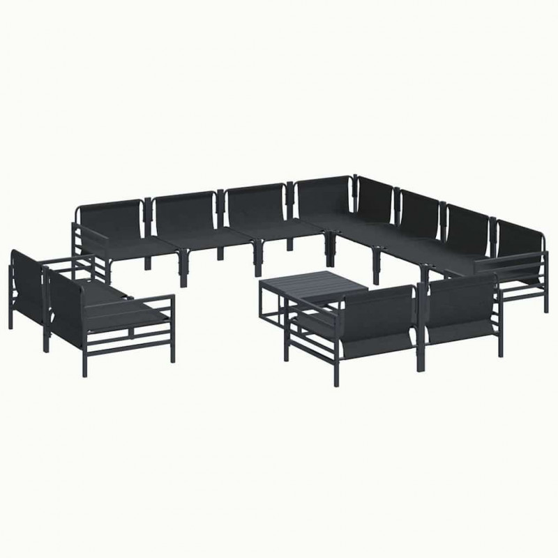 Zestaw Sof na Ogród z poduszką 12 pcs Czarny Stal