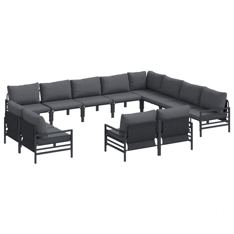 Zestaw Sof na Ogród z poduszką 12 pcs Czarny Stal
