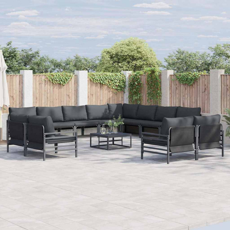 Zestaw Sof na Ogród z poduszką 13 pcs Czarny Stal