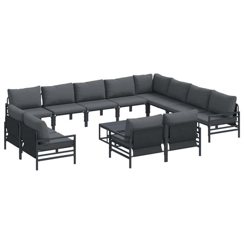 Zestaw Sof na Ogród z poduszką 13 pcs Czarny Stal