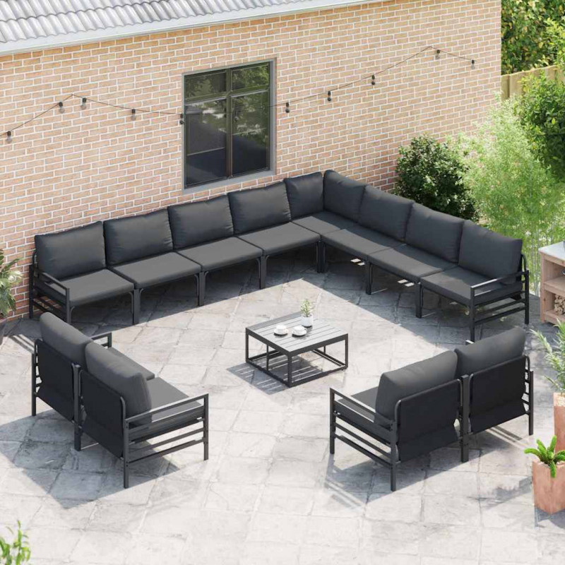 Zestaw Sof na Ogród z poduszką 13 pcs Czarny Stal