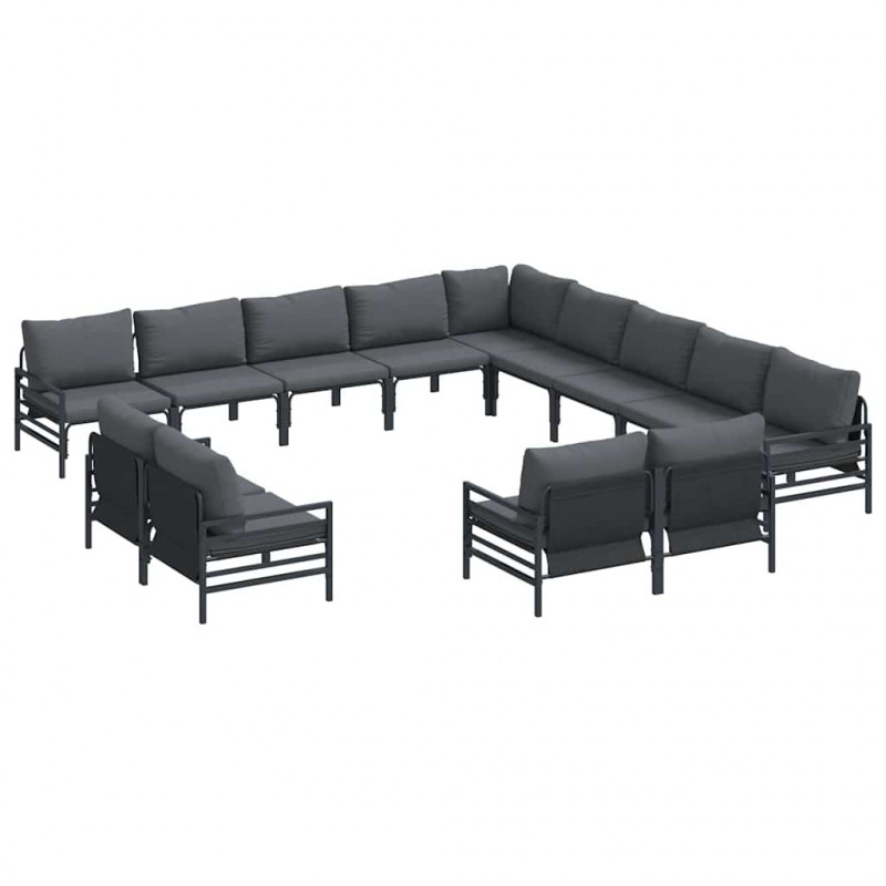 Zestaw Sof na Ogród z poduszką 13 pcs Czarny Stal