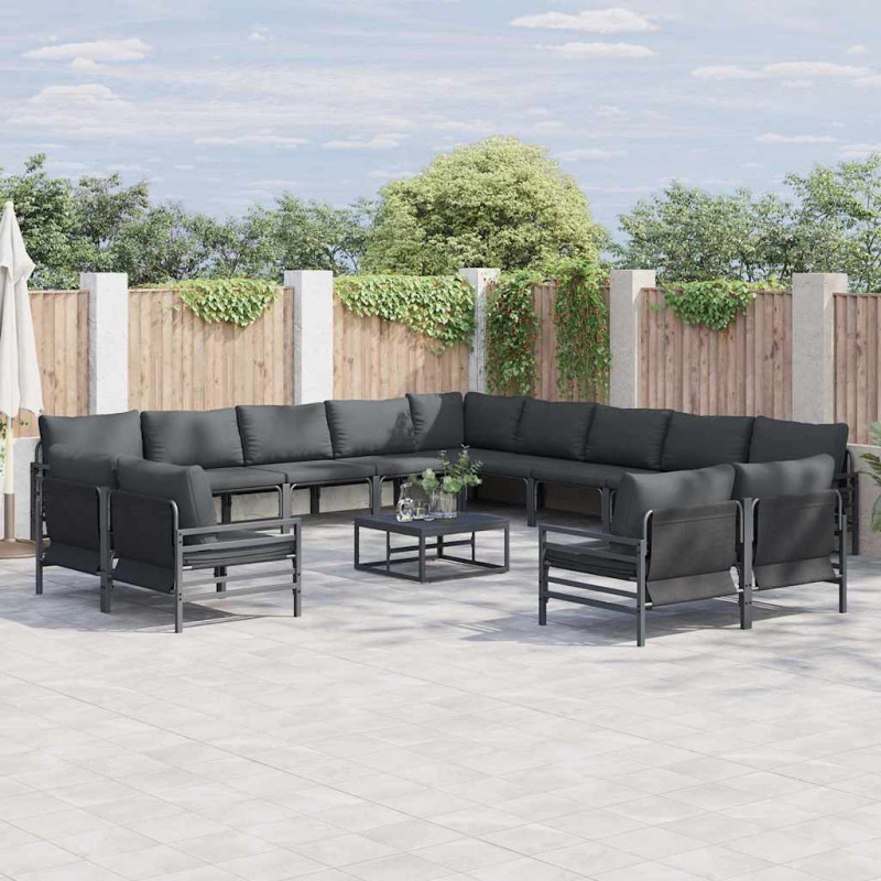 Zestaw Sof na Ogród z poduszką 14 pcs Czarny Stal