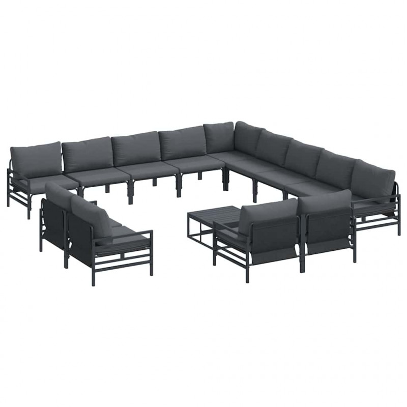 Zestaw Sof na Ogród z poduszką 14 pcs Czarny Stal
