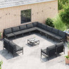 Zestaw Sof na Ogród z poduszką 14 pcs Czarny Stal