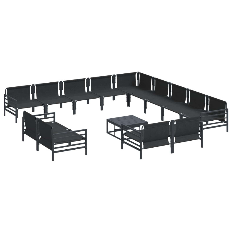 Zestaw Sof na Ogród z poduszką 14 pcs Czarny Stal