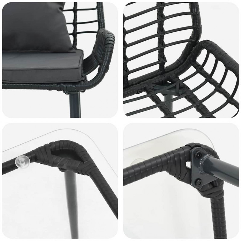 Zestaw mebli ogrodowych 4 pcs Czarny i kremowy polirattan