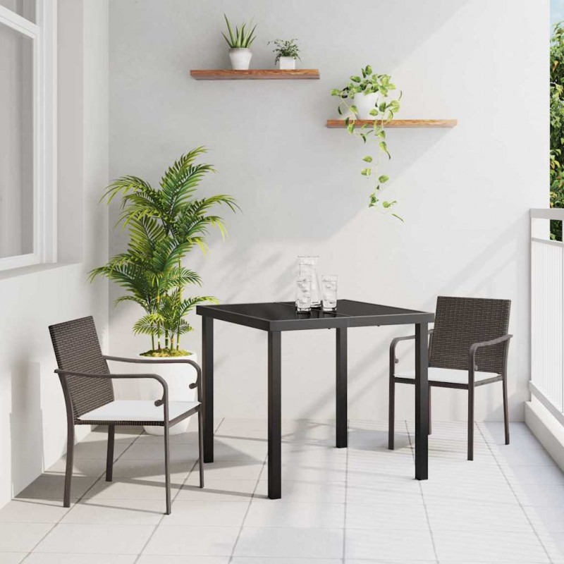 Zestaw do jadalni w ogrodzie 3 pcs Brązowy i czarny Rattan PE