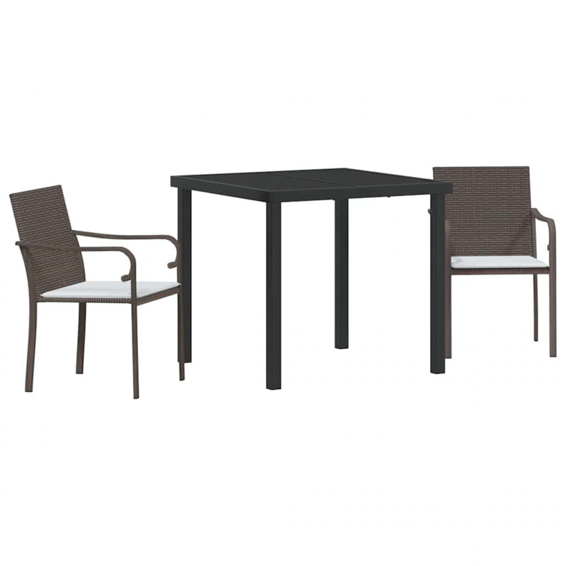 Zestaw do jadalni w ogrodzie 3 pcs Brązowy i czarny Rattan PE