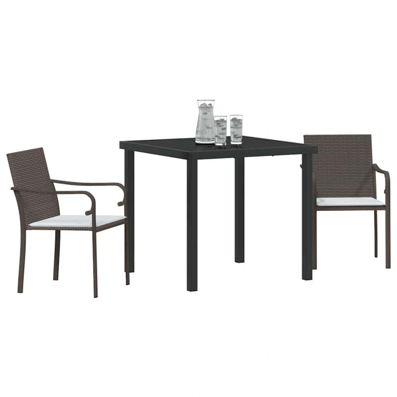 Zestaw do jadalni w ogrodzie 3 pcs Brązowy i czarny Rattan PE