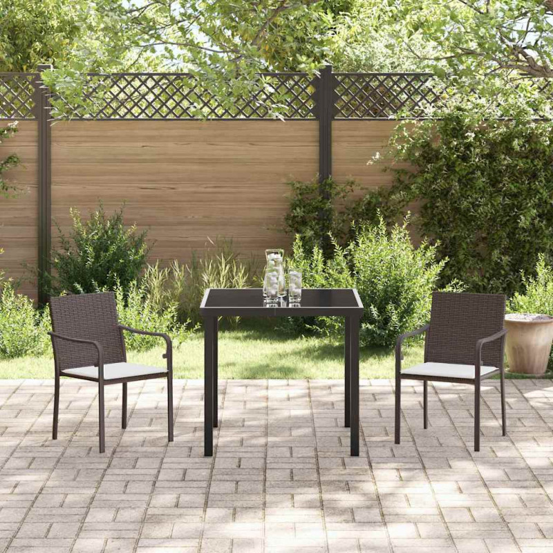 Zestaw do jadalni w ogrodzie 3 pcs Brązowy i czarny Rattan PE