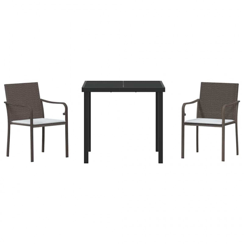 Zestaw do jadalni w ogrodzie 3 pcs Brązowy i czarny Rattan PE