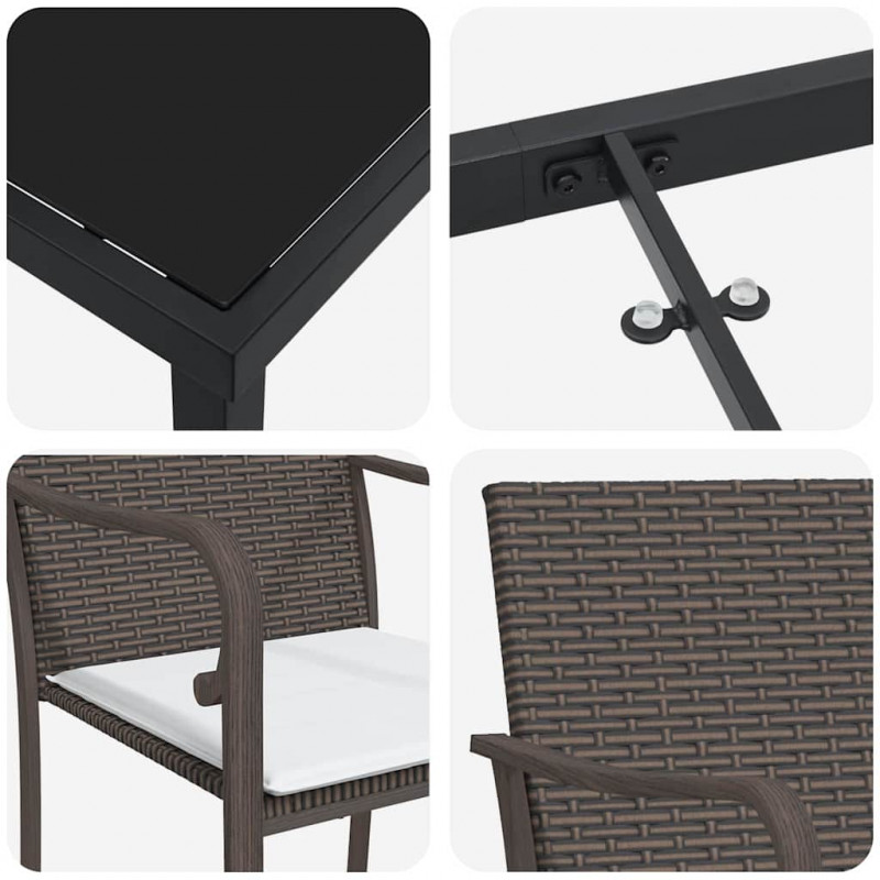 Zestaw do jadalni w ogrodzie 3 pcs Brązowy i czarny Rattan PE