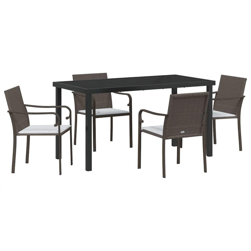 Zestaw do jadalni w ogrodzie 5 pcs Brązowy i czarny Rattan PE