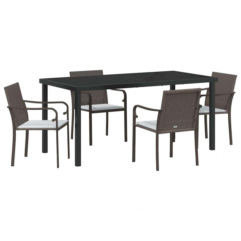 Zestaw do jadalni w ogrodzie 5 pcs Brązowy i czarny Rattan PE