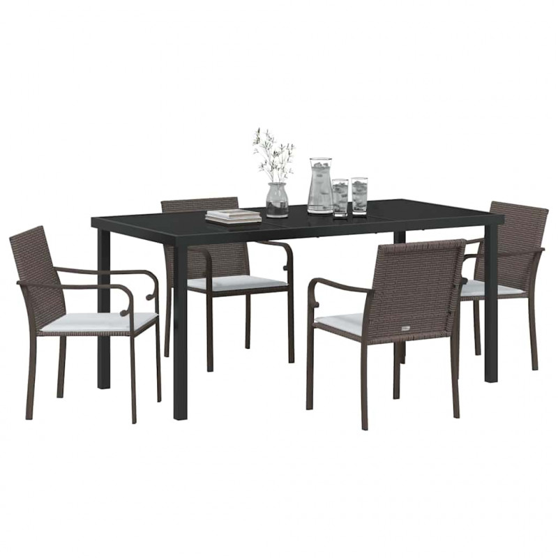 Zestaw do jadalni w ogrodzie 5 pcs Brązowy i czarny Rattan PE
