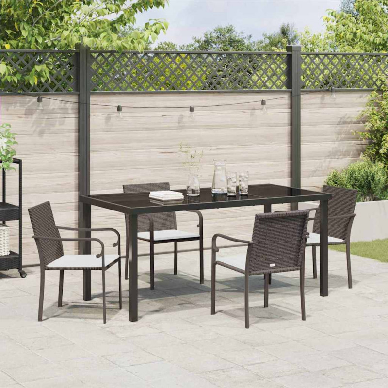 Zestaw do jadalni w ogrodzie 5 pcs Brązowy i czarny Rattan PE