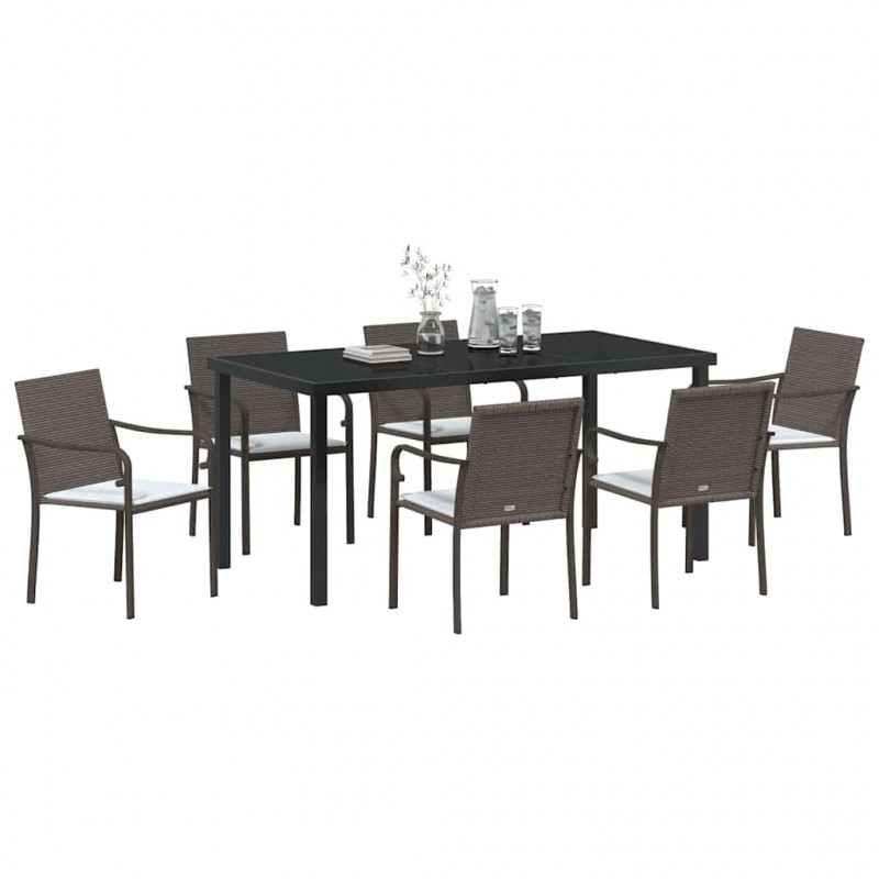 Zestaw do jadalni w ogrodzie 7 pcs Brązowy i czarny Rattan PE