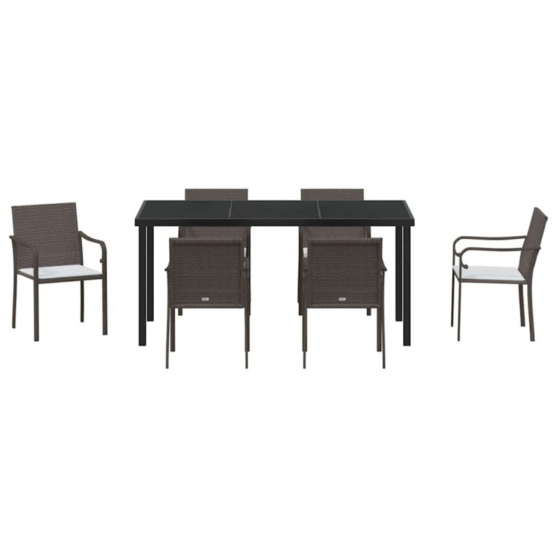 Zestaw do jadalni w ogrodzie 7 pcs Brązowy i czarny Rattan PE