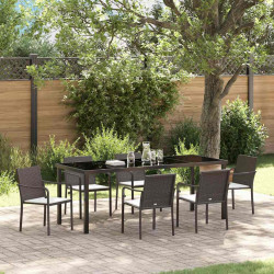 Zestaw do jadalni w ogrodzie 7 pcs Brązowy i czarny Rattan PE