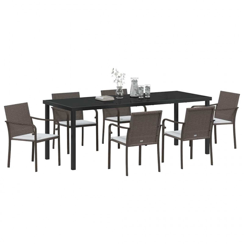 Zestaw do jadalni w ogrodzie 7 pcs Brązowy i czarny Rattan PE