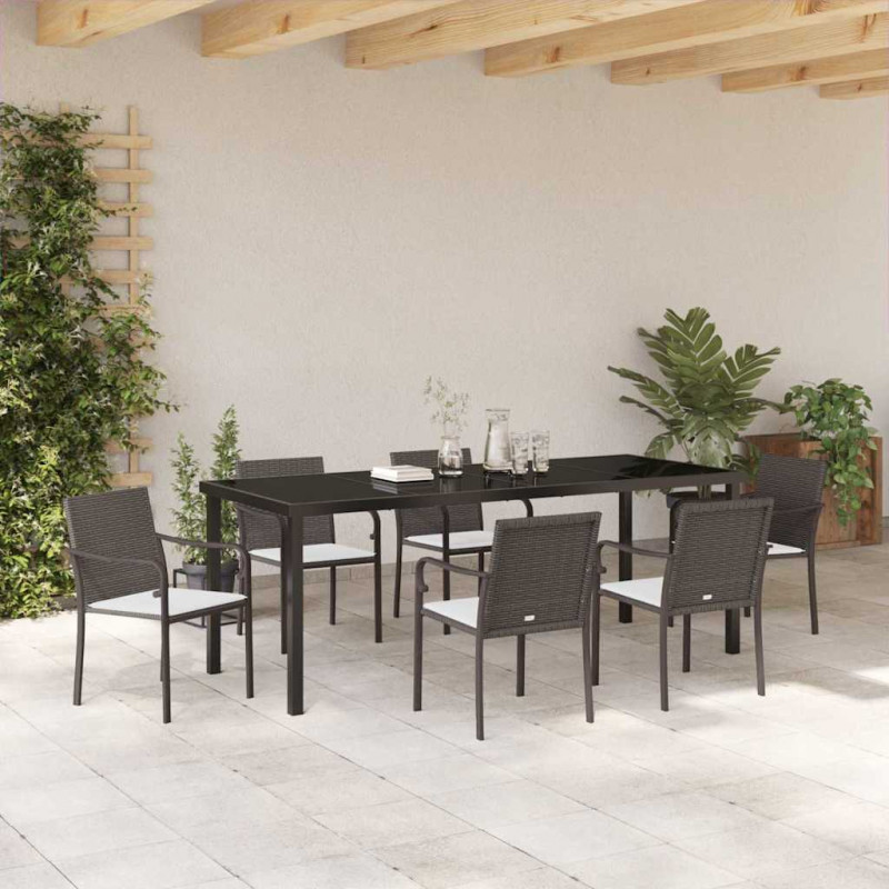 Zestaw do jadalni w ogrodzie 7 pcs Brązowy i czarny Rattan PE