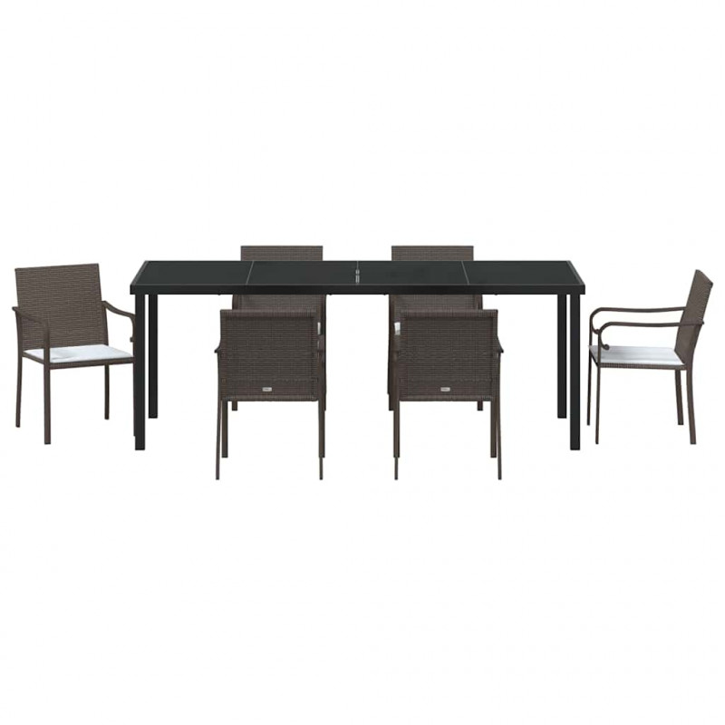 Zestaw do jadalni w ogrodzie 7 pcs Brązowy i czarny Rattan PE