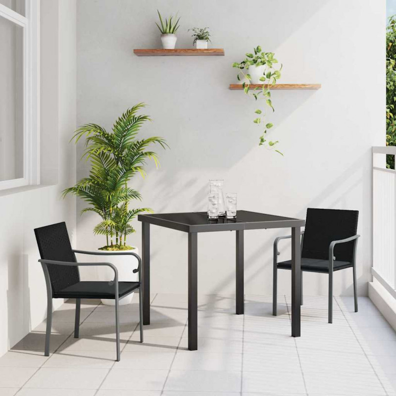 Zestaw do jadalni w ogrodzie 3 pcs Czarny i szary Rattan PE