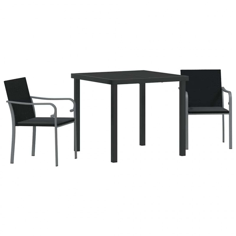 Zestaw do jadalni w ogrodzie 3 pcs Czarny i szary Rattan PE